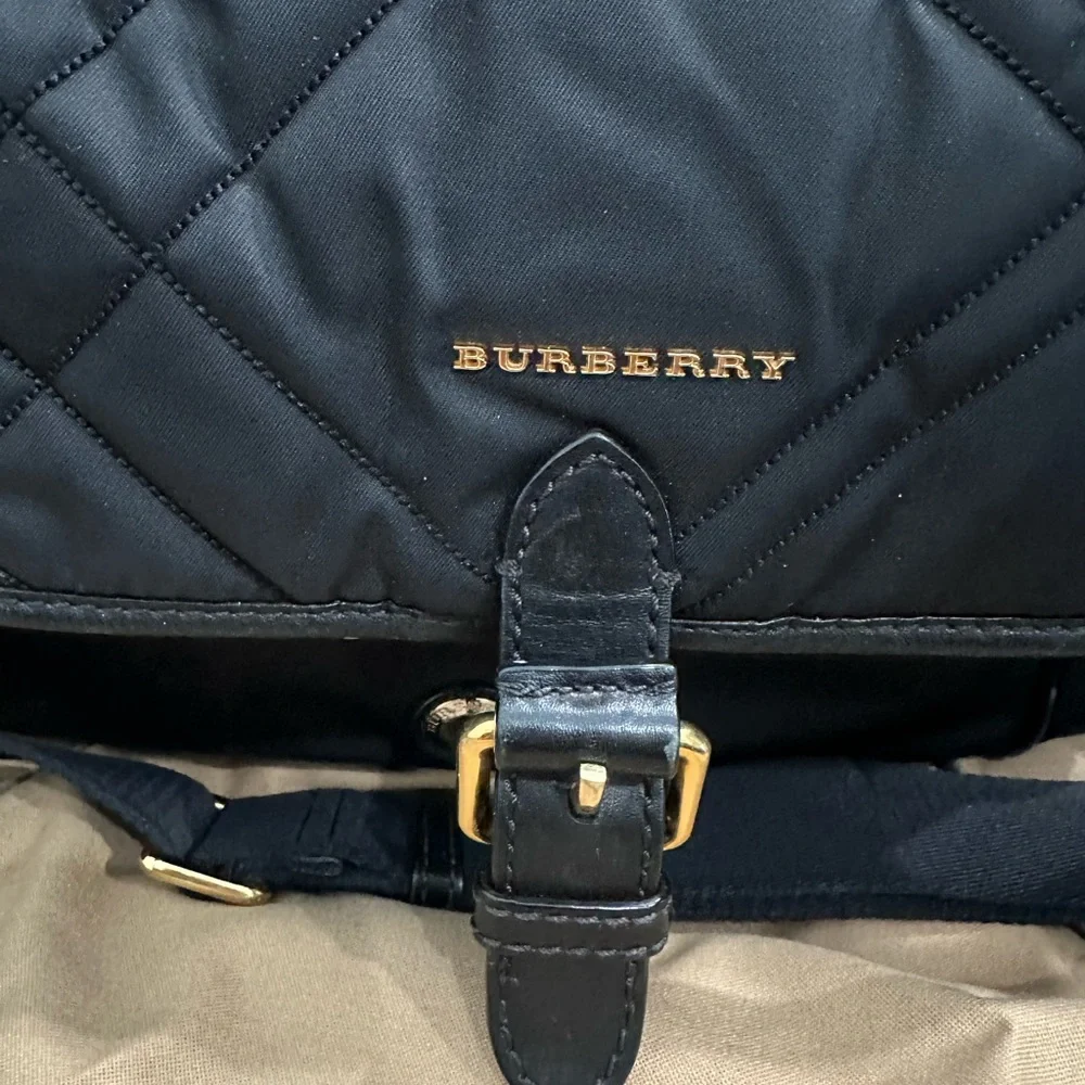 Burberry Black Quilted Nylon Baby Bag with Gold Hardware